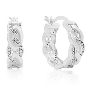 🆕 Diamond Platinum Plated Hoop Earrings